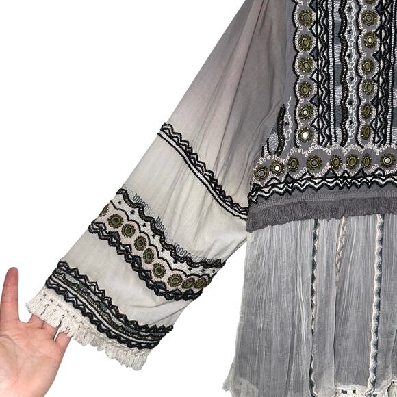 Ruby Yaya Gazania Grey Beaded Embellished Boho Jacket Size XL - Picture 12 of 16